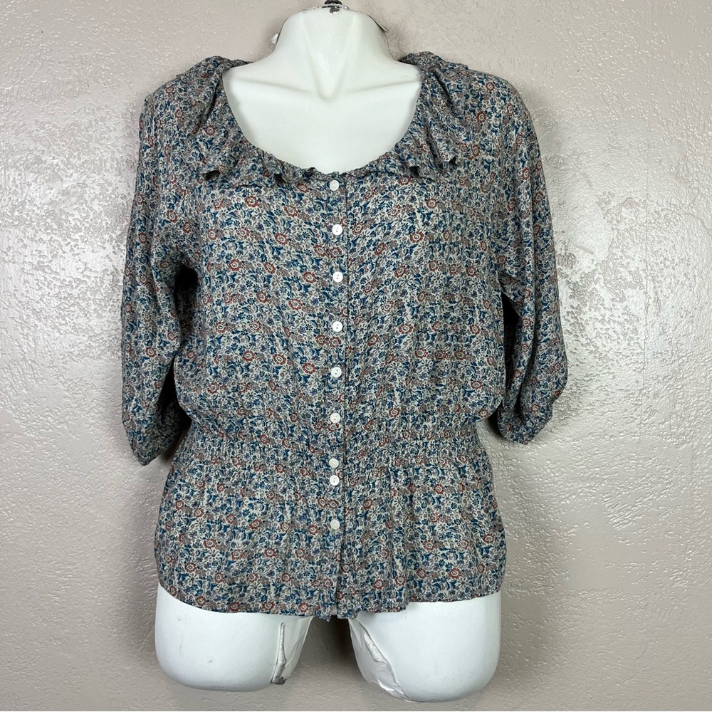 LOWRYS FARM Womans M 3/4‎ Sleeve TOP BLOUSE Multicolor Floral